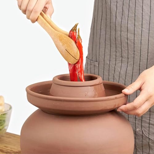 Traditional Chinese Porcelain Pickle Jar, Thickened Ceramic Fermentation Crock Pickling Pot,Fermenting Jar with Water Seal Airlock Lid Stoneware Fermenter for Kimchi 2.5KG*1