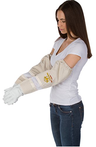 Beekeeping Gloves Large Ventilated Sleeves - Elastic Sting Proof Gauntlet Cuffs ★ Genuine Cow Leather ★ Long Thick Sleeves ★ Apiary Vented Bee Gloves Ideal for Professional or Beginning Beekeeper - size: Large
