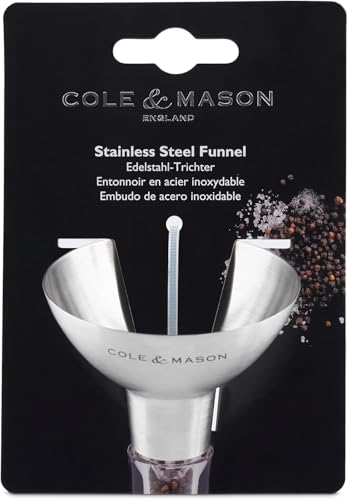 COLE & MASON Stainless Steel Salt and Pepper Funnel - Versatile Small Funnel for Filling Spice Jars and Other Kitchen Essentials - Convenient Funnels for Kitchen Use Filling Bottles - Metal Funnel - style: New Stainless Steel