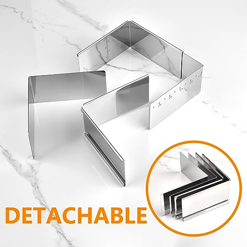 Stainless Steel Extensible Cake Ring Detachable Square Cake Mold Mousse Ring Nonstick Cheesecake Mould Pastry Shaping for Baking - 4.2 × 4.2 × 2 inch - size: (4.2-7.8) × (4.2-7.8) × 2 in