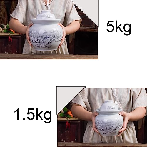 Ceramic Fermentation Crock Jar Kit,Sauerkraut Crock, Traditional Chinese Porcelain Pickle Jar with Water Seal Airlock Lid,Pickle Jar for Fermenting or Pickling Pickl 5kg - size: 5kg