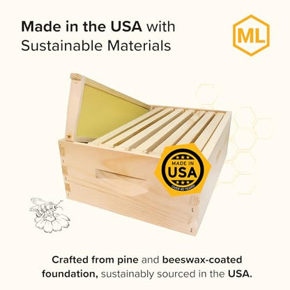 Mann Lake 8-Frame Medium Super Kit, Fully Assembled 6⅝" Super Box with 8 Durable Frames & Beeswax-Coated Plastic Foundation for Honey Storage, Beekeeping and Hive Expansion, Made in USA, Unpainted - color: Not Painted Deep Hive Kit
