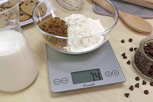Escali Arti Glass Food Scale Digital Countertop Kitchen, Baking and Cooking Scale with Nutrition and Calorie Counter, 15-Pound Capacity, 9" x 6.5" x .75", Shiny Silver - color: Shiny Silver