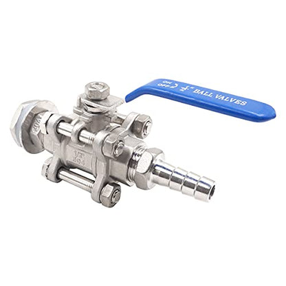 3/4" O.D. thread to 1/2 inch elbow barb stainless steel home brewing bulkhead three-piece ball valve fitting kit, for gallon beer pot brew kettle spigot mash tun - size: 3/4" thread-1/2" barb, 1st gen. 3-piece valve
