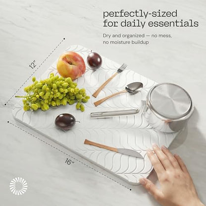 Deepstone Diatomite Stone Dish Drying Mat – Fast-Drying Natural Diatomaceous Earth Kitchen Countertop Drying Board – Super Absorbent & Non-Slip, 16 x 12 in (White) - color: White
