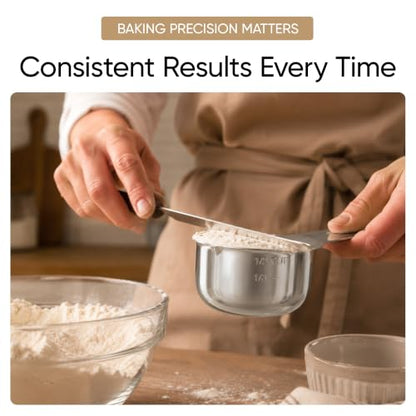 Color Up Measuring Cup Set, 8 Piece, Copper and Chrome Finish, Stainless Steel, Accurate for Wet & Dry Ingredients, Embossed Markings, Easy Pour Spouts, Dishwasher Safe, Kitchen Essential (Stainless) - color: Stainless