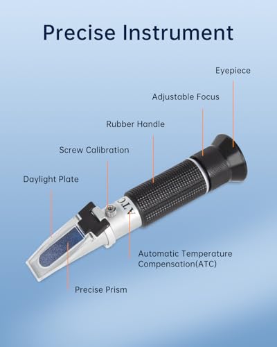 LOHAND Brix Refractometer with ATC, 0-32% Brix Range, Handheld Sugar Tester | Precision Sugar Measurement for Fruit, Juice, Wine, Maple Syrup & Beverage, Built-in Automatic Temperature Compensation - size: 0-32%Brix