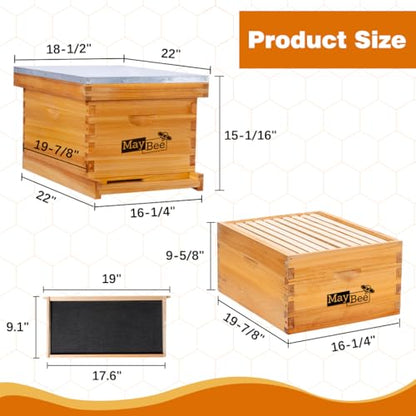 Beehive Starter Kit 10-Frame Bee Boxes and Frames Starter Kit Wax Coated Bee Hives and Supplies Starter Kit Including Beekeeping Tools Kit with Beekeeping Veil - size: 10 Frames