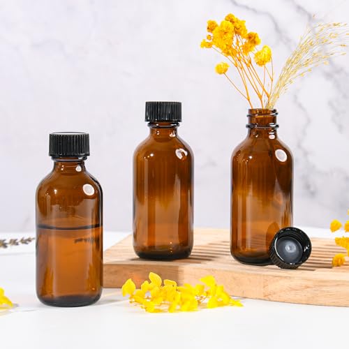 Small Glass Bottles with Lids Boston Round Shot Bottles for Health, Immunity, Ginger Juice, Essential Oils, Potion - Leak Proof Mini Travel Containers (Amber UV, 2oz-24Pack) - color: Amber UV, size: 2oz-24Pack