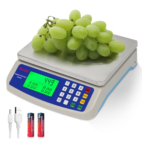 Large Digital Kitchen Scale 22LB Commercial Scale for Food Baking Bread Cooking Meat,Stainless Steel Price Computing Scale with LCD Display,Prep Counting Scale for Parts and Coins,Adapter Included - color: milky