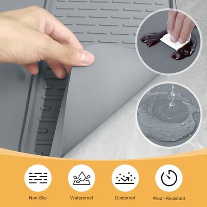 Silicone Coffee Mat, 24'' x 16'' Bar Mat with Detachable Dish Drying Mat for Countertops, Fits Under Coffee Maker, Machine, Espresso Machine, Dish Rack - color: Gray, size: 16" x 24"