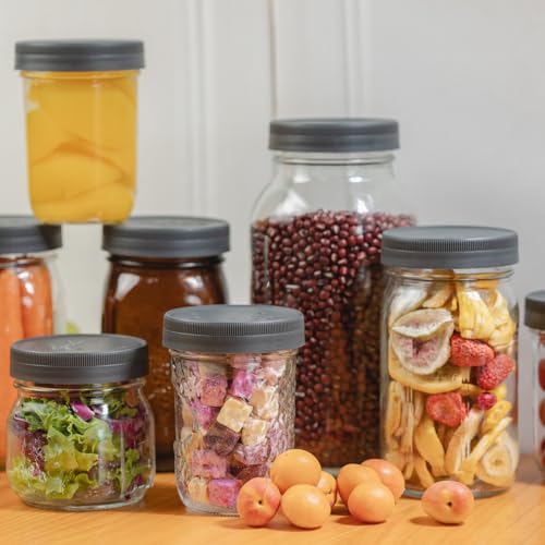 Yodecy 16 Pack Gray Plastic Mason Jar Lids, One-piece Lid without Silicone Ring, 8 Wide Mouth & 8 Regular Mouth Mason Jar Lids, Fit Ball, Kerr and More(Gray) - color: Gray