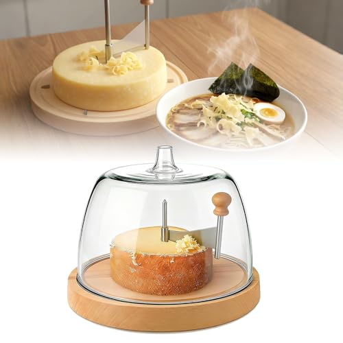 Cheese Curler Wheel, 2026 New Stainless Steel Cheese Slicer, Sharp Blade Cheese & Chocolate Shaver with Wooden Base, Create Cheese Rose Flowers (With Cover) - color: With Cover