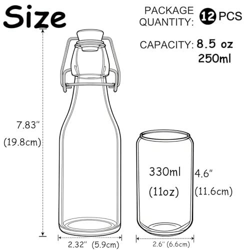 ZEBEIYU 12 Pack 8.5 oz swing top glass bottles,flip top glass bottle with airtight lid for home brewing,kombucha,kefir,vanilla extract,beer,oil,vinegar,homemade juices,soda,beverages,2nd fermentation - size: 8.5 oz