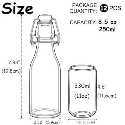 ZEBEIYU 12 Pack 8.5 oz swing top glass bottles,flip top glass bottle with airtight lid for home brewing,kombucha,kefir,vanilla extract,beer,oil,vinegar,homemade juices,soda,beverages,2nd fermentation - size: 8.5 oz