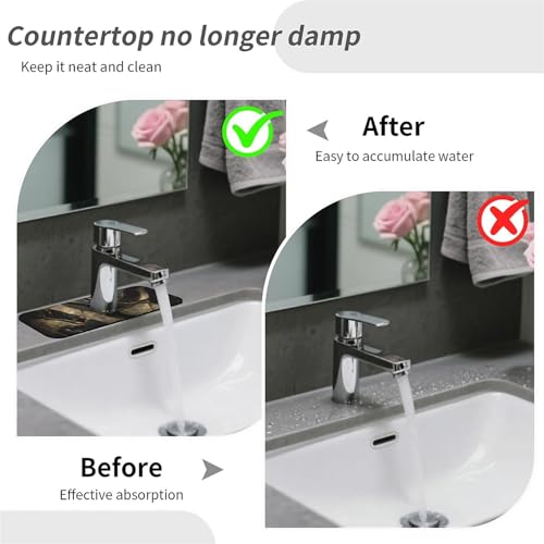 Kitchen Sink Splash Guard，Black and metallic gold marble Faucet Mat Sink Gadgets-Super Absorbent Fast Drying Mat Drip Catcher for Kitchen, Bathroom,Sink Mat, Dish Drying Mat, Bathroom(15" X 5.5" ) - color: Black and metallic gold marble