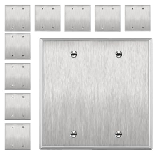 ENERLITES Blank Device Metal Wall Plate, Corrosion Resistant, Size 2-Gang 4.50" x 4.57", UL Listed, 7702-10PCS, 430 Stainless Steel, Silver (10 Pack) - color: Stainless Steel, size: 2 Gang