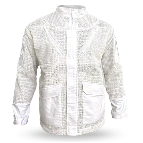 Pro Ventilated Bee Keeper Jacket for Men & Women – Sting Resistant, Ventilated Cotton Mesh, Bee Protective Gear for Hive Inspections – White Bee Jacket, White, S - size: Small