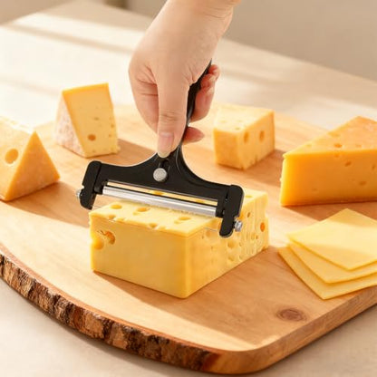 Stainless Steel Wire Cheese Slicer With 10 Extra Wires and Wrench, Adjustable Thickness Handheld Cheese Block Cutter for Butter Mozzarella Cheddar(COLOR:Black) - color: Black