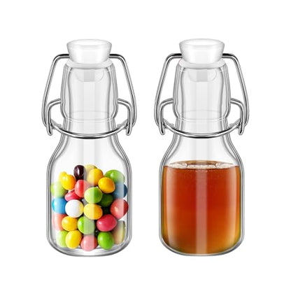 2Pcs Swing Top Small Glass Bottles 2 oz With Flip Airtight Lids for Home Brewing, Beverages, Oil, Vinegar, Water, Soda,Limoncello, Homemade liquor, vanilla (White cap) - color: White cap