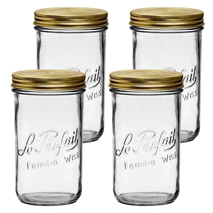 Le Parfait Familia Wiss 32oz (1L) Wide Mouth Glass Canning Jars – 4PK Made in France, Airtight 2-Piece Lid, Reusable Zero Waste & Eco-Friendly for Kitchen Storage, Meal Prep, Fermentation & Baking - color: 32oz (Set/4)