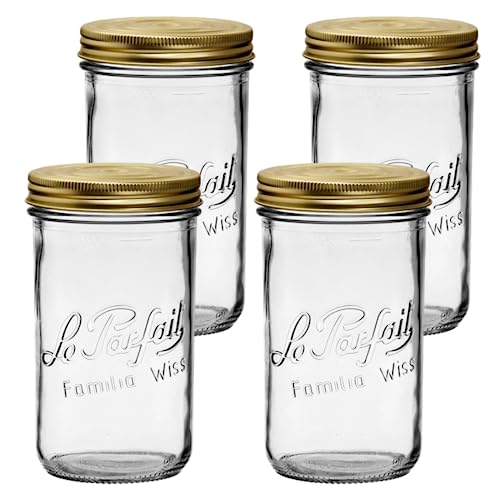 Le Parfait Familia Wiss 32oz (1L) Wide Mouth Glass Canning Jars – 4PK Made in France, Airtight 2-Piece Lid, Reusable Zero Waste & Eco-Friendly for Kitchen Storage, Meal Prep, Fermentation & Baking - color: 32oz (Set/4)