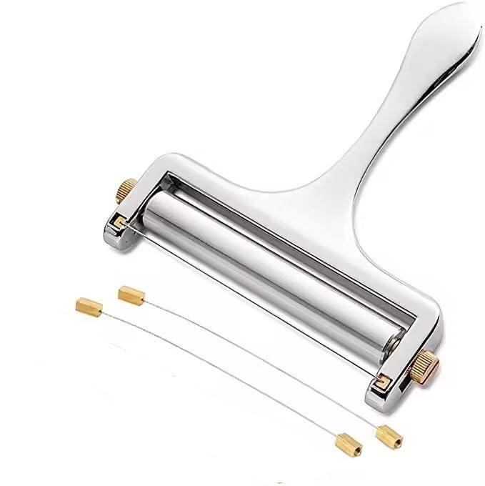 Stainless Steel Wire Cheese Slicer with 2 Extra Wires - Adjustable Hand Held Cheese Cutter - Premium Cheese Shaver for Mozzarella, Cheddar, Gruyere
