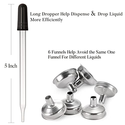 24 Pcs, 2 oz Dark Amber Dropper Bottles with 6 Small Funnels & 1 Long Glass Labels - 60ml Tincture Bottles w/ Eye Dropper for Essential Oils, Perfume, Hair Oil, Liquids - Leak Proof Travel Bottles - size: 2 OZ