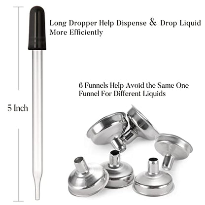 24 Pcs, 2 oz Dark Amber Dropper Bottles with 6 Small Funnels & 1 Long Glass Labels - 60ml Tincture Bottles w/ Eye Dropper for Essential Oils, Perfume, Hair Oil, Liquids - Leak Proof Travel Bottles - size: 2 OZ