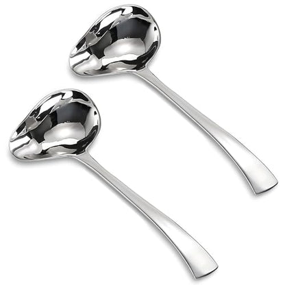 Comicfs 2 Pack Gravy Ladle, 18/10 Stainless Steel Sauce Ladle with Pouring Spout, Soup Ladles, Great small sauce spoon for gravies and dressings, Dishwasher Safe, 7.3-Inch - color: 2-Piece Gravy Ladle