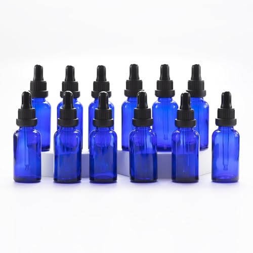 YIZHAO Blue Glass Dropper Bottle 1oz, Tincture Bottles with Glass Dropper, for Essential Oils, Aromatherapy, Cosmetic, Laboratory, Pharmacy, Liquids, Travel –12 Pcs - color: Blue, size: 30ml-12