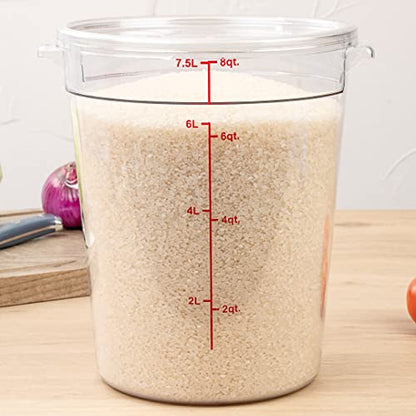 Restaurantware Met Lux 8 Quart Food Storage Container, 1 Round Commercial Storage Container - Lid Sold Separately, With Volume Markers, Clear Plastic Food Prep Bucket, Space-Saving Storage - size: 8 qt, style: 1 Count