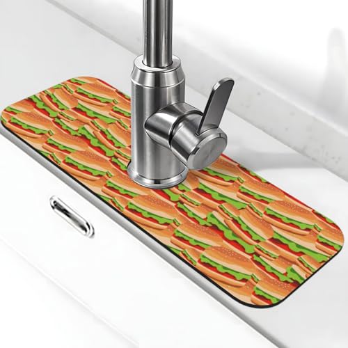 Hamburger Faucet Mat For Kitchen Sink, Absorbent Countertop Protector, Quick Dry Sink Splash Guard Pad, Waterproof Draining Mat 15" X 5.5" - color: Style 9