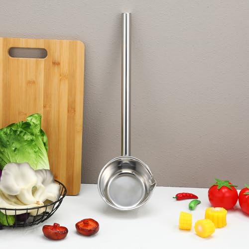 Stainless Steel Long Handle Water Scoop Kitchen Ladle with Spout 35cm Extra-long Handle Household Water Spoon for Cooking and Gardening Use