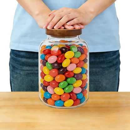2-Pack Large Glass Flour and Sugar Storage Containers, 64 oz / 1900 ml Airtight Glass Jars with Wooden Lids, Clean & Elegant Canisters for Storing Rice, Pasta, Oats, Candy, Cookies and More - size: Small