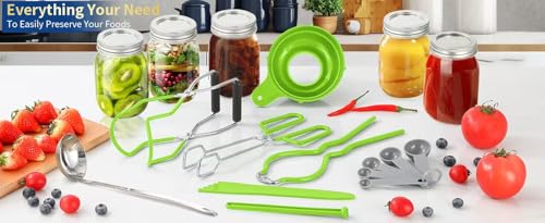 Canning Supplies Starter Kit,Canning Kit for Beginners of 9 with Jar Lifter，Wide Mouth Funnel,Wrench,Tongs,Lid Lifter,Bubble Popper,Canning Labels,ladle,Measuring spoon-Neon Green - color: X9-Neon Green