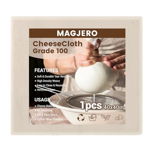 Cheese Cloths for Straining, Grade 100 Cheese Cloth, Reusable Washable Unbleached Pure Cotton Cheesecloth for Cooking and Cheese Making with Hemmed Edge (40x40 Inch-1PC) - size: 40x40 Inch-1PC
