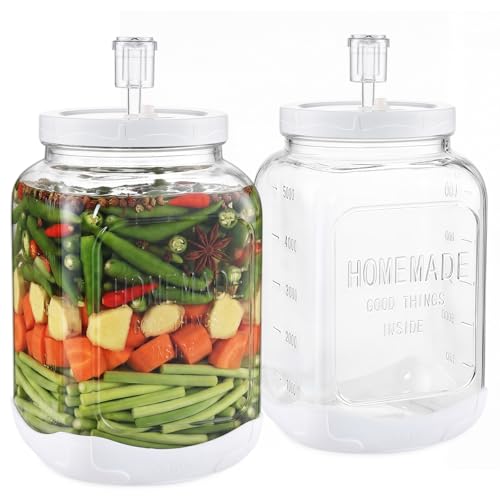 FavorFlavor 2P Glass Fermentation Jar: 1.5 Gallon Container w/Airlock Lid | 5.12in Wide Mouth Mason Jar-Non slip Base-Scale Mark-Glass Container for Sauerkraut/Sourdough Starter/Kombucha/Mead Making