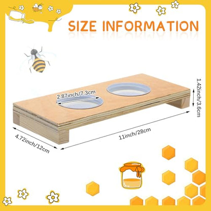 Rtteri 1 Pcs Bee Feeders for Hives with 2 Lids Wooden Honey Mason Jar Beehive Entrance Feeder for Beekeeping Bee Drinking Tools with Lids Drilled Feeding Sugar Syrup or Water (Jars Not Provided) - color: 2 Lids
