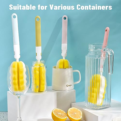 INVODA 4PCS Bottle Brush Long Handle Cup Cleaner Brush Sponge Bottle Scrubber Replaceable Brush Head Portable Bottle Cleaning Brush for Baby Bottle Dishwashing Kitchen Clean Mugs (4PCS+ 4 Brush heads) - color: 4 Pcs+ 4 Brush Heads
