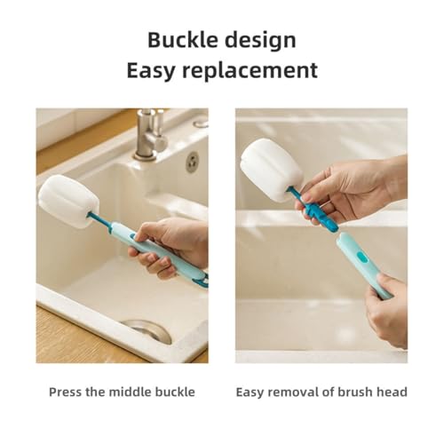Bottle Brush Long Handle Cup Cleaner Brush Sponge Bottle Scrubber Detachable Handle Portable Sponge Cleaning Brush for Cups Wine Glasses Water Bottles Baby Bottles and Vacuum Flasks (Grey) - color: Gray