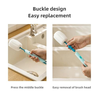 Bottle Brush Long Handle Cup Cleaner Brush Sponge Bottle Scrubber Detachable Handle Portable Sponge Cleaning Brush for Cups Wine Glasses Water Bottles Baby Bottles and Vacuum Flasks (Green) - color: Green