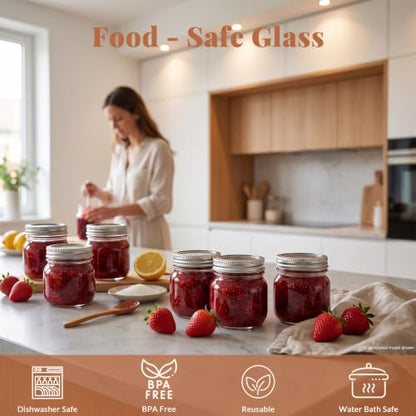 CycleMore 24 Pcs 8oz Clear Glass Mason Jars With Regular Silver Separable Lids, 250ml Round Spice Canning Jars for Honey, Jam, Herb, Wedding Favors, Kitchen Storage, DIY Souvenir - size: 8oz - 24 Pack