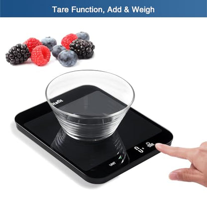 Vitafit 33lb Food Scale, High Accuracy 0.1oz by Our Professional Scale Factory Since 2001, Digital Kitchen Scales Weight Grams and Ounces for Cooking & Baking, 8.5x7.1in Platform, 3 AAA Battery, Black - color: Black Tempered Glass