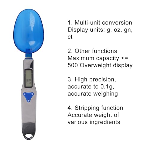 Digital Spoon Scale with 3pcs Measuring Spoon, Electronic Food Measure Scoop Baking Scale Gram Weight Electric Measuring Scoop 500g/0.1g High Precision Kitchen Gadgets for Coffee Milk Tea Flour Spices