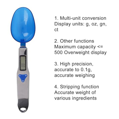 Digital Spoon Scale with 3pcs Measuring Spoon, Electronic Food Measure Scoop Baking Scale Gram Weight Electric Measuring Scoop 500g/0.1g High Precision Kitchen Gadgets for Coffee Milk Tea Flour Spices