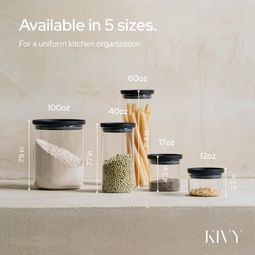 KIVY Large Glass Jar with transparent Glass Lid [100oz] Sealed glass canisters with airtight lid - Black canister - Laundry pod jar - Rice Storage jar - Flour and sugar containers - Flour Canister - size: 100oz