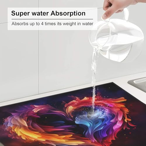 Rainbow Heart Print Dish Drying Mat for Kitchen Counter Ultra Absorbent Microfiber Dishes Drainer Mats Washable Drying Pads for Sinks 16 x 18 In - color: Rainbow Heart