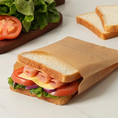 200 Pack Paper Sandwich Bags with Seal Stickers, 6"×8"×1" Unbleached Natural Kraft Paper Bakery Bags for Lunch Packing, Cookies, Treats, Snacks, Pastry, Baked Goods - color: Brown