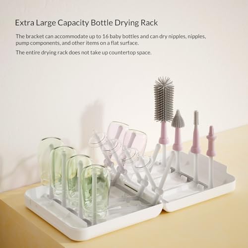 Travel Bottle Drying Rack Space Saving,Foldable Bottle Drying Rack with 16 Ribs,Portable Baby Bottle Drying Rack for Bottles,Breast Pumps and Other Feeding Accessories,Widely Used Daily Basis - color: Snow White